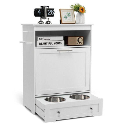 Pet Feeder Station with Stainless Steel Bowls & Storage Cabinet - Elevated Dog Food Station with Pull-Out Drawer | All-in-One Pet Organization