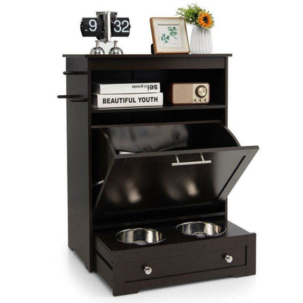 Pet Feeder Station with Stainless Steel Bowls & Storage Cabinet - Elevated Dog Food Station with Pull-Out Drawer | All-in-One Pet Organization