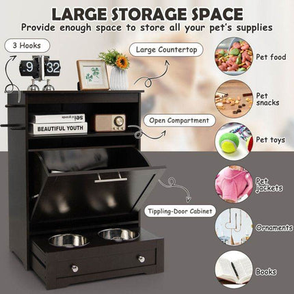 Pet Feeder Station with Stainless Steel Bowls & Storage Cabinet - Elevated Dog Food Station with Pull-Out Drawer | All-in-One Pet Organization