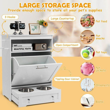 Pet Feeder Station with Stainless Steel Bowls & Storage Cabinet - Elevated Dog Food Station with Pull-Out Drawer | All-in-One Pet Organization