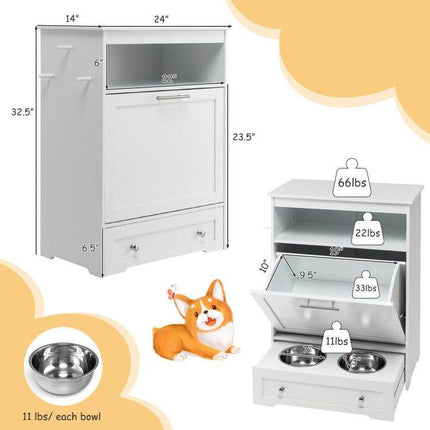Pet Feeder Station with Stainless Steel Bowls & Storage Cabinet - Elevated Dog Food Station with Pull-Out Drawer | All-in-One Pet Organization