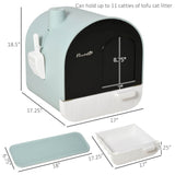 Covered Cat Litter Box with Odor Filter - Complete Privacy Kit with Tray, Scoop & Mat | Green Hooded Litter House