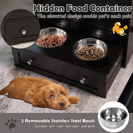 Pet Feeder Station with Stainless Steel Bowls & Storage Cabinet - Elevated Dog Food Station with Pull-Out Drawer | All-in-One Pet Organization