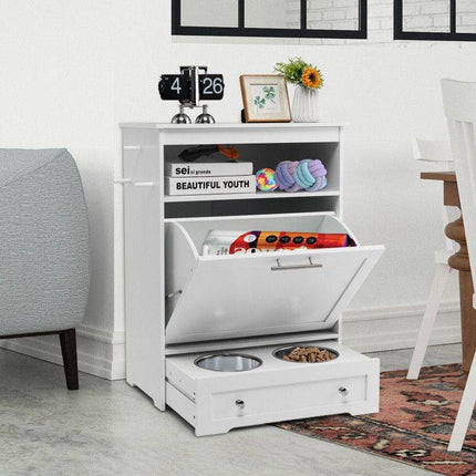 Pet Feeder Station with Stainless Steel Bowls & Storage Cabinet - Elevated Dog Food Station with Pull-Out Drawer | All-in-One Pet Organization