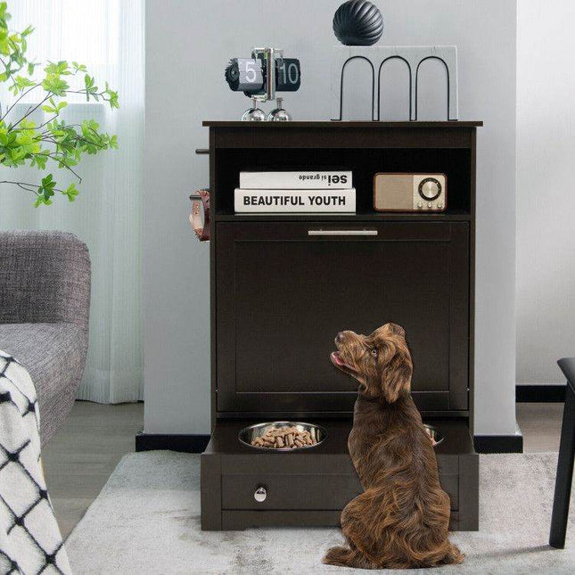 Pet Feeder Station with Stainless Steel Bowls & Storage Cabinet - Elevated Dog Food Station with Pull-Out Drawer | All-in-One Pet Organization