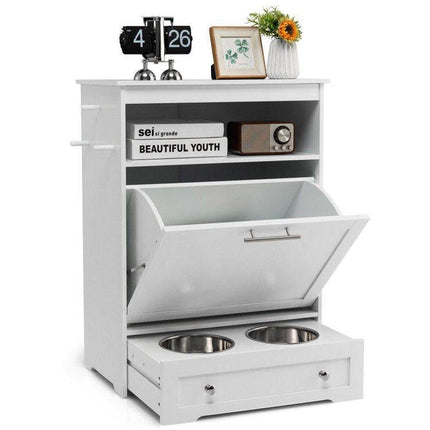 Pet Feeder Station with Stainless Steel Bowls & Storage Cabinet - Elevated Dog Food Station with Pull-Out Drawer | All-in-One Pet Organization