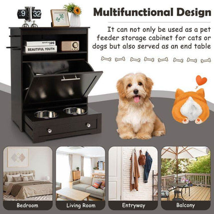 Pet Feeder Station with Stainless Steel Bowls & Storage Cabinet - Elevated Dog Food Station with Pull-Out Drawer | All-in-One Pet Organization
