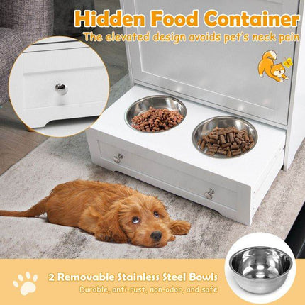 Pet Feeder Station with Stainless Steel Bowls & Storage Cabinet - Elevated Dog Food Station with Pull-Out Drawer | All-in-One Pet Organization
