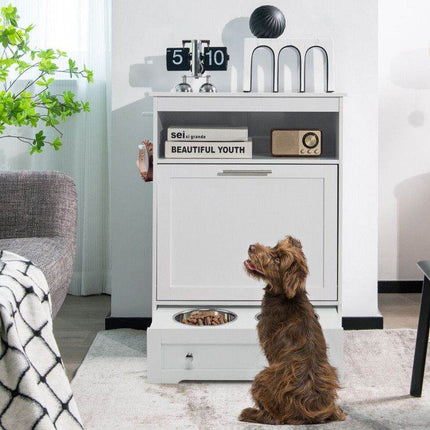 Pet Feeder Station with Stainless Steel Bowls & Storage Cabinet - Elevated Dog Food Station with Pull-Out Drawer | All-in-One Pet Organization