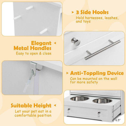 Pet Feeder Station with Stainless Steel Bowls & Storage Cabinet - Elevated Dog Food Station with Pull-Out Drawer | All-in-One Pet Organization