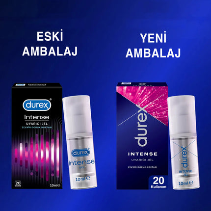 Durex Intense Uyarıcı Jel 10ml | Desirex™ Teknolojili, 20 Kullanım | Isıtıcı ve Soğutucu Etkili