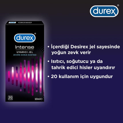 Durex Intense Uyarıcı Jel 10ml | Desirex™ Teknolojili, 20 Kullanım | Isıtıcı ve Soğutucu Etkili