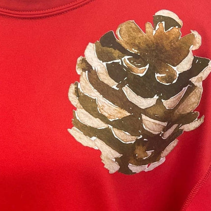 Hand Printed Upcycled Pine Cone Nike Therma-Fit Sweatshirt — Pre-Owned, Size XL