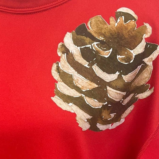 Hand Printed Upcycled Pine Cone Nike Therma-Fit Sweatshirt — Pre-Owned, Size XL
