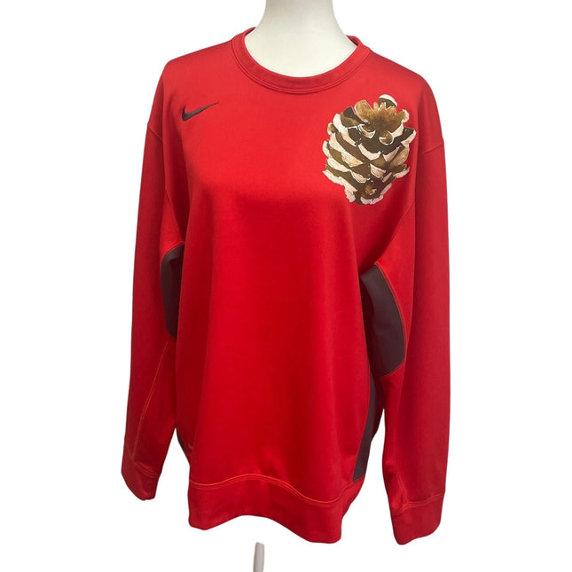 Hand Printed Upcycled Pine Cone Nike Therma-Fit Sweatshirt — Pre-Owned, Size XL