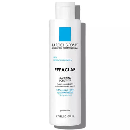 La Roche-Posay Effaclar Clarifying Solution toner bottle with 0.5% salicylic acid, 6.76 fl oz.