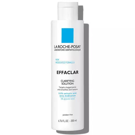 La Roche-Posay Effaclar Clarifying Solution toner bottle with 0.5% salicylic acid, 6.76 fl oz.