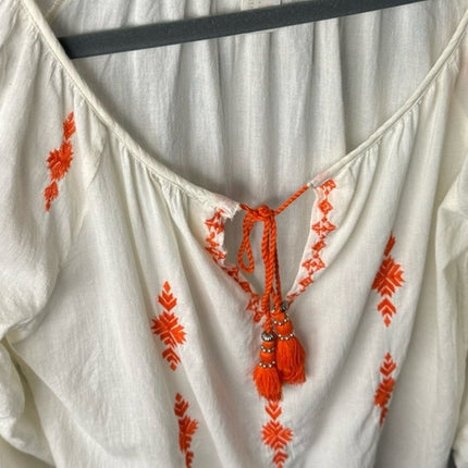 H&M Boho Tunic Dress — Embroidered Geometric Floral Sheer Long Sleeve | Pre-Owned, Size 4