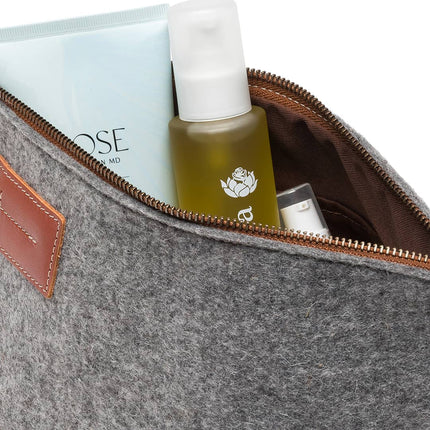 Kyrgies Wool Felt Travel Kit — Toiletry Bag with Leather Accents