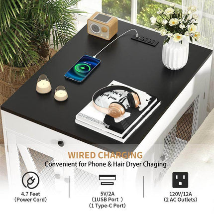 Furniture - Style Wooden Dog Crate End Table with USB Charging, Storage Drawer & Double Latch – For Medium Dogs up to 40 lbs - Marcapon