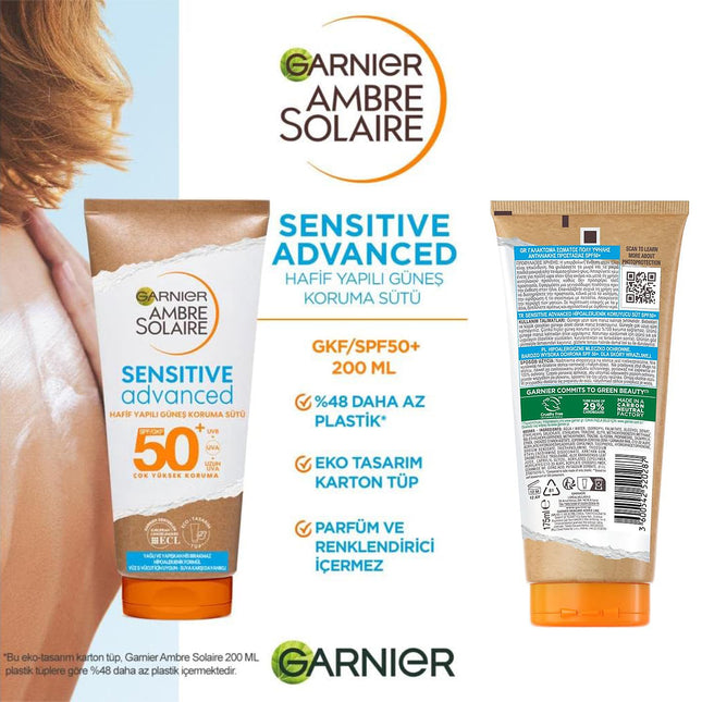 Garnier Ambre Solaire Sensitive Advanced SPF50+ Sun Protection Milk | For Kids & Adults | 175 ml