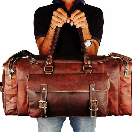 Traveler Weekender Duffle | Genuine Goat Leather Rustic Travel Bag