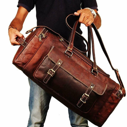 Traveler Weekender Duffle | Genuine Goat Leather Rustic Travel Bag