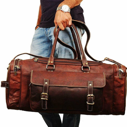 Traveler Weekender Duffle | Genuine Goat Leather Rustic Travel Bag