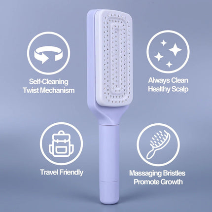 Girlies Self-Cleaning Hair Brush | Detangling Bristles & Scalp Massage for All Hair Types