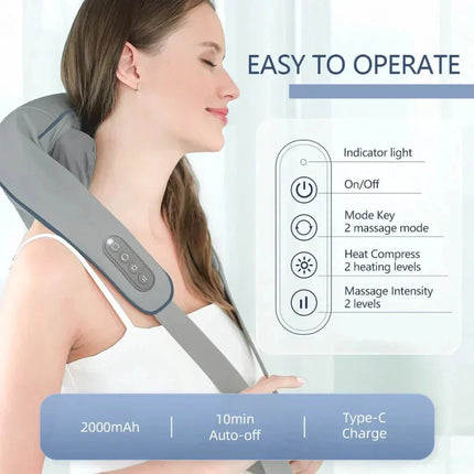 Healing Hands Deep Tissue Massager | 6-Head Bidirectional Kneading with Heat for Neck & Shoulders