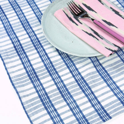 Coco Plaid Table Runner in Natural Indigo