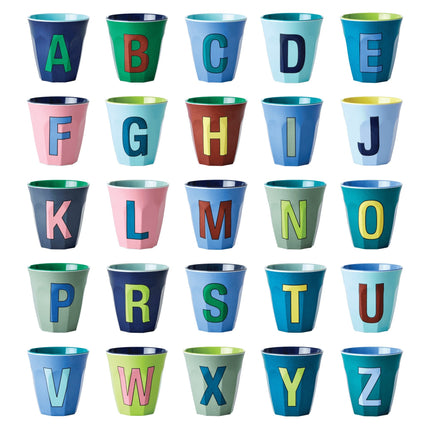 Melamine Cup - Medium with Alphabet in Bluish Colors | Letter E