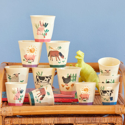 Melamine Kids Cups in Pink Farm Prints - Medium - 6 pcs. in Gift Box