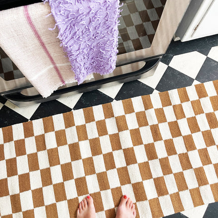 Zapotec Checkered Rug in Umber & Ivory