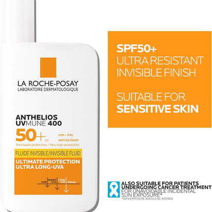 La Roche-Posay Anthelios UVmune Fluid SPF50+ — fragrance-free sunscreen for sensitive skin