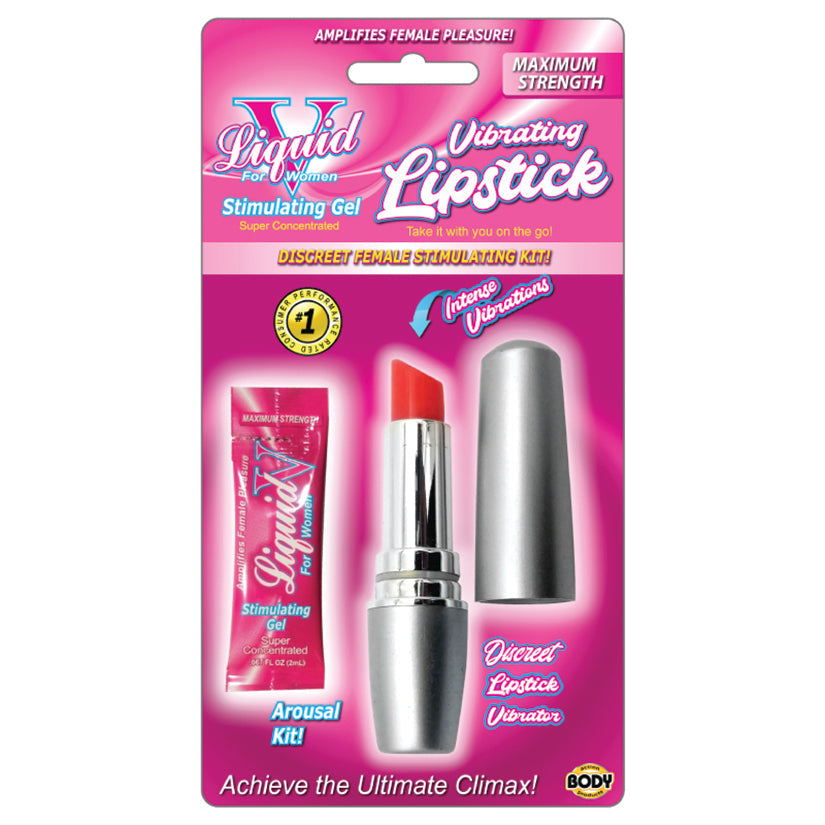 Liquid V Vibrating Lipstick Kit with stimulating gel and discreet lipstick vibrator