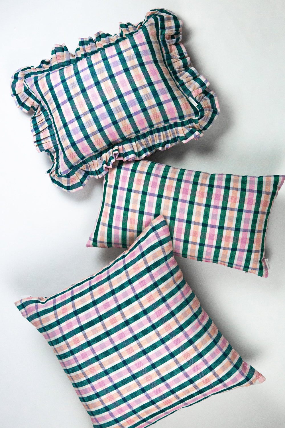 Lola plaid handwoven pillow with colorful striped textile, artisan made throw pillow