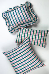 Lola plaid handwoven pillow with colorful striped textile, artisan made throw pillow