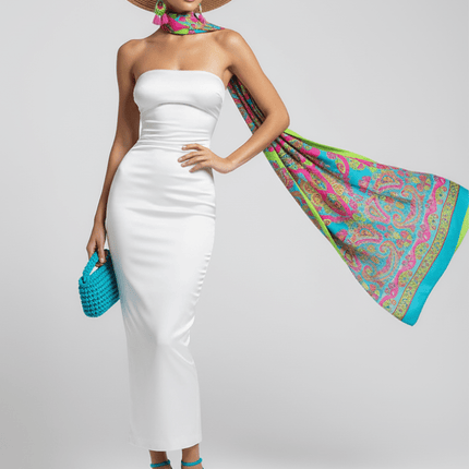 Long Skirt Dress With Asymmetric Style And Slim Fit Design For Women, White, Tribeca, BYMANYC New York. - Marcapon