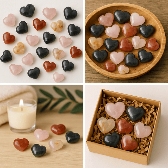 Mixed Crystal Hearts – Sold by the Pound | Hand-Carved Mini Hearts