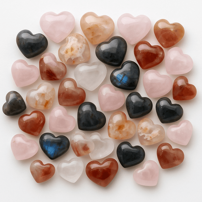 Mixed Crystal Hearts – Sold by the Pound | Hand-Carved Mini Hearts