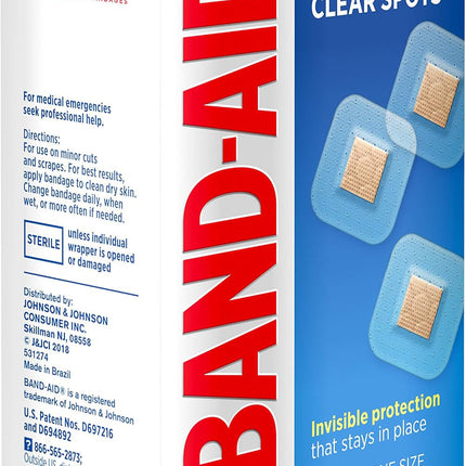 Small square transparent bandage covering minor scrape on finger