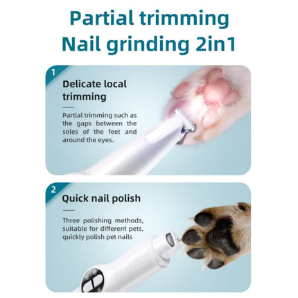 2-in-1 Pet Hair Trimmer & Nail Grinder | Quiet Rechargeable Grooming Tool
