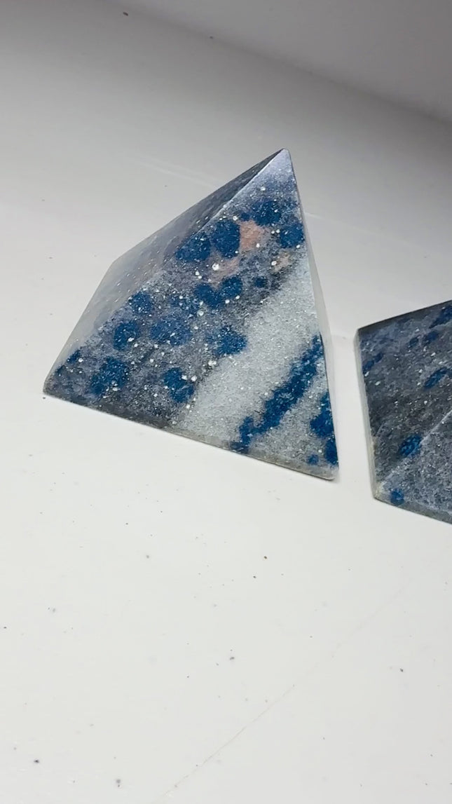 Spotted Blue Quartzite Pyramid – Polished Crystal for Decor or Meditation