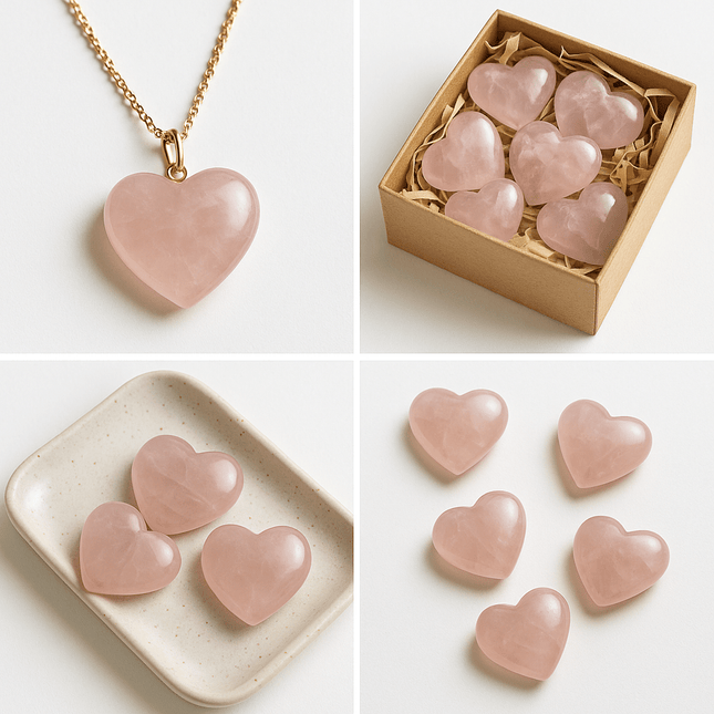 Rose Quartz Mini Hearts – Soft Pink Crystal (Per LB)