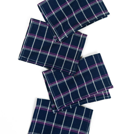 San Lucas Plaid Navy Cocktail Napkins, Set of 4