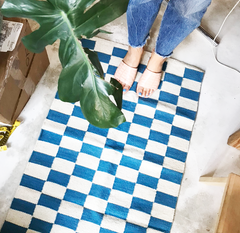 Zapotec Checkered Rug – Blue & Ivory