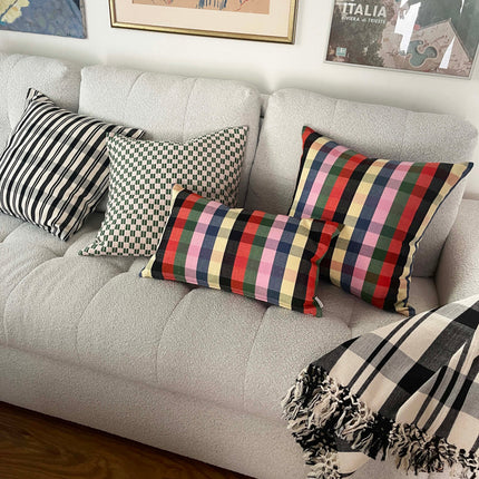 Cecilia Black and Ivory Striped Plaid Pillow