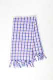 Handwoven Sofia plaid kitchen towel in periwinkle blue and pink