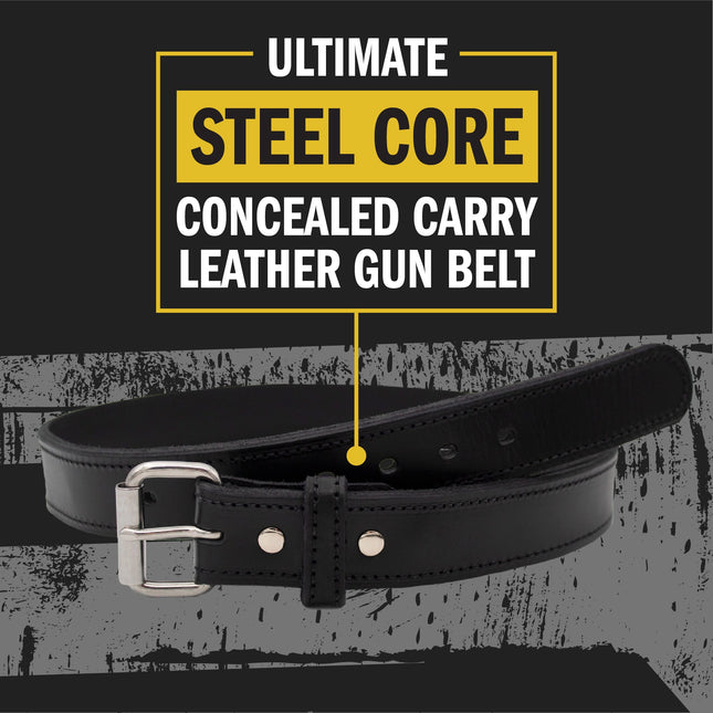 Ultimate Steel Core Concealed Carry Leather Gun Belt - Lifetime Warranty - Made In USA